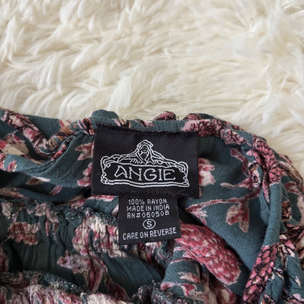 Angie Floral Wide Leg Jumpsuit Teal Pink Smocked Waist Boho Rayon Small - Picture 3 of 8